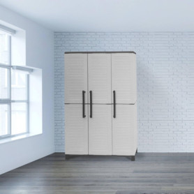 Armoire d'Extérieur Nandrin Dmora - Meuble Porte-Balais 3 Portes, Gris Clair et Noir