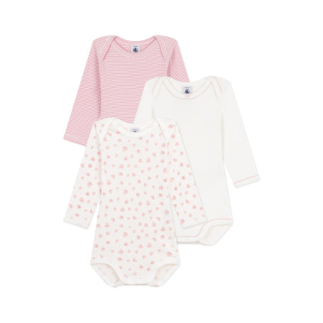 Lot de 3 bodies manches longues en coton imprimé cœurs pour bébé