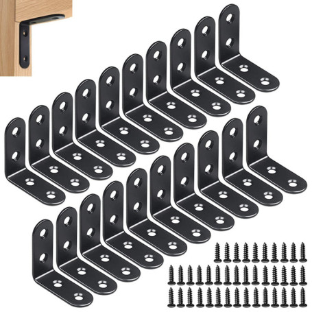 Équerres de Fixation en Acier Inoxydable Noir - 20 Pièces 40x40mm