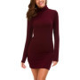Robe Mini Bodycon à Col Roulé pour Femmes - Vin Rouge Élégant