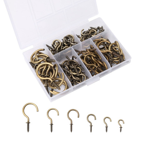 Lot de 120 Crochets de Plafond en Bronze Vintage - 6 Tailles pour Suspendre Plantes et Bijoux