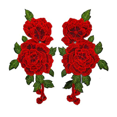 Lot de 4 Patchs en Dentelle Florale 3D Rouge pour Couture et Loisirs Créatifs