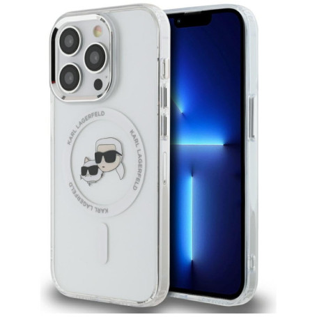 Coque Rigide Karl Lagerfeld pour iPhone 14 Pro - Blanc & Motif Tête de Choupette
