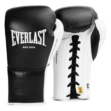 Gants de Boxe Everlast Powerlock OG Pro 14oz Noir/Blanc avec Lacets