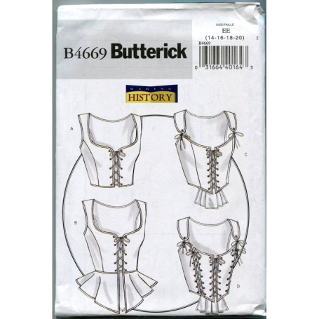 Patron de Corset Blanc Butterick B4669 pour Adultes Taille EE 42 à 48