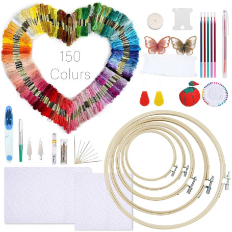 Kit de Broderie Complet Auped - 211 Pièces avec 150 Fils et Anneaux en Bambou