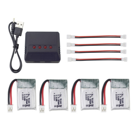 ZYGY Chargeur d'Équilibre 4 en 1 avec 4 Batteries Li-Po 220mAh pour Drones RC