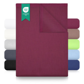Drap Plat en Coton Rouge Bordeaux - 150 x 250 cm, Doux et Facile d'Entretien