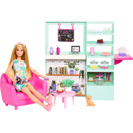 Coffret Barbie Café Cozy avec Poupée et Accessoires Colorés