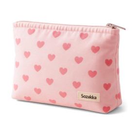 Trousse de Maquillage Rose en Velours Côtelé avec Motif Cœur