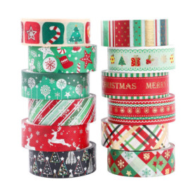 Ensemble de 12 Rubans Washi Décoratifs pour Noël - Adhésif Coloré pour Artisanat