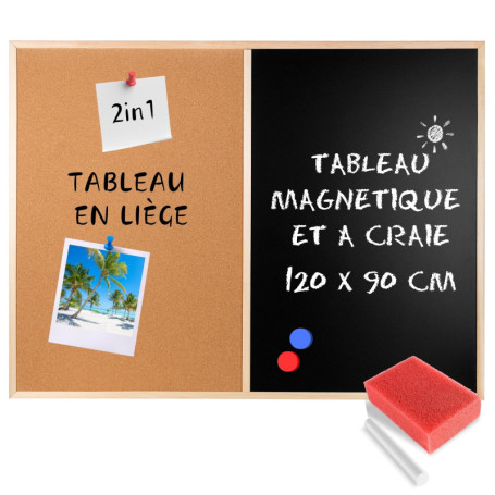 Tableau Mural Magnétique et Ardoise 120 x 90 cm - Creative Home