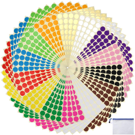 Lot de 3920 Étiquettes Autocollantes Rondes Multicolores - 14 Couleurs