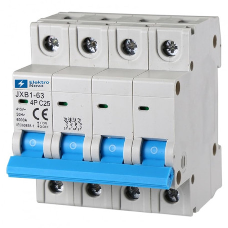 Disjoncteur Magnétothermique Triphasé 25A 6kA - ElektroNova 4P DIN