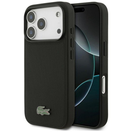 Coque iPhone 17 Pro Lacoste Petit Piqué Noir avec MagSafe