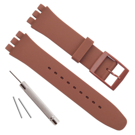Bracelet de montre en silicone étanche marron clair pour Swatch