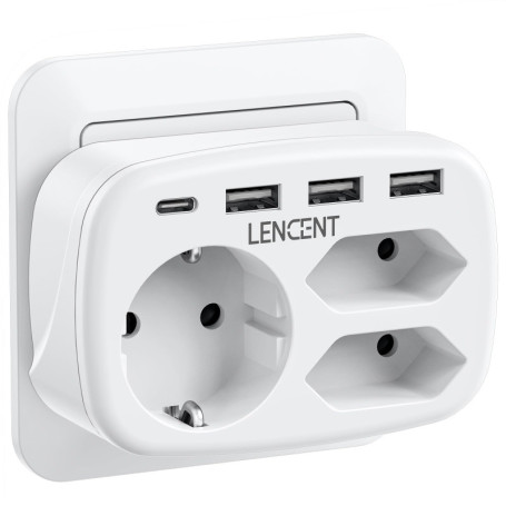 Multiprise LENCENT Euro avec 2 Prises, 1 Schuko et 3 Ports USB