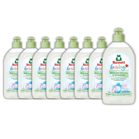Rainett Baby - Nettoyant Écologique pour Biberons et Accessoires Bébé - Pack de 8 Flacons 500 ml