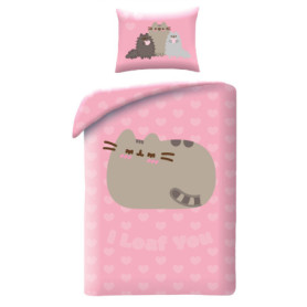 Parure de Lit PUSHEEN le Chat - Housse de Couette et Taie en Microfibre Rose