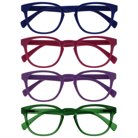 Pack de 4 Lunettes de Lecture Rétro Rondes - Bleu, Rose, Violet, Vert