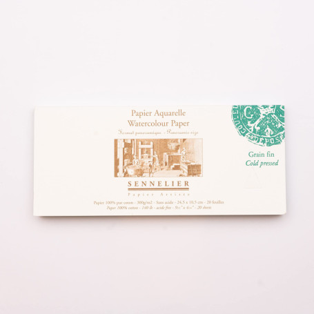 Bloc de Papier Aquarelle Sennelier 24,5 x 10,5 cm - 20 Feuilles 100% Coton
