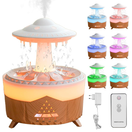 Humidificateur OVNI avec Télécommande et Diffuseur d'Aromathérapie - Effet Pluie 350 ml