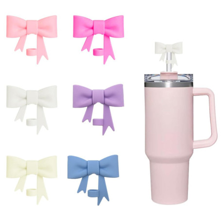 Ensemble de 6 Couvercles de Paille en Silicone en Forme de Nœud Papillon