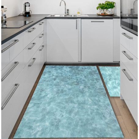 Tapis en Vinyle Antidérapant Bord de Mer - Bleu Turquoise 120x200 cm