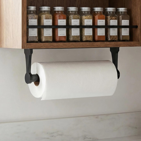 Support à Sopalin en Aluminium Noir - QWORK, Autocollant ou à Vis pour Cuisine et Salle de Bain