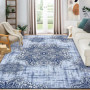 Tapis Lavable Antidérapant Bleu Fleurs Orientales 80x150cm