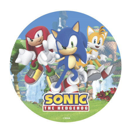 dekora - Décoration pour Gâteaux d’Anniversaire - Cake Topper Sonic 20 cm - Disque en Azyme Comestible pour Gâteau Sans Gluten, 