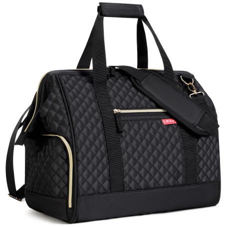 Lekesky - Sac de voyage Weekender pour femme - Petit sac de sport - Avec compartiment à chaussures, Noir/surpiqué, 33L