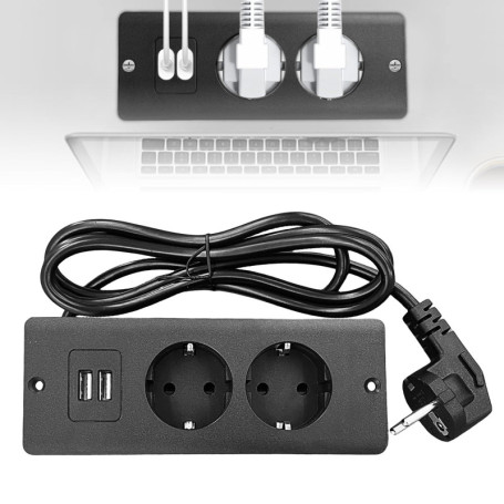 Multiprise de Bureau Encastrable SPORWAY avec 2 Prises et 2 Ports USB