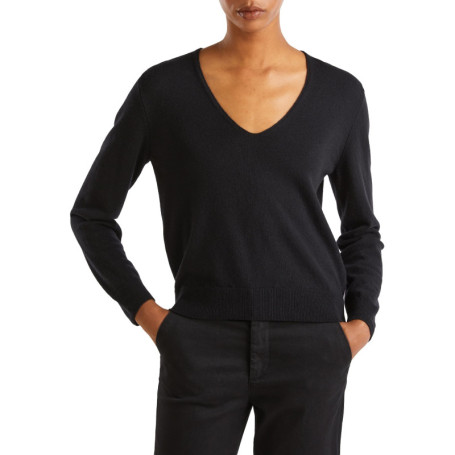 Pull Femme Col V Noir United Colors of Benetton