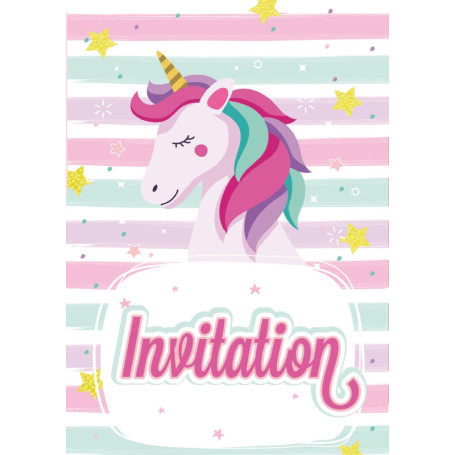 Lot de 10 Invitations Licorne pour Anniversaire Fille - Edition Colibri