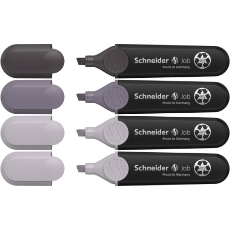 Lot de 4 Surligneurs Schneider Job 150 en Plastique Recyclé - Nuances de Gris et Mauve