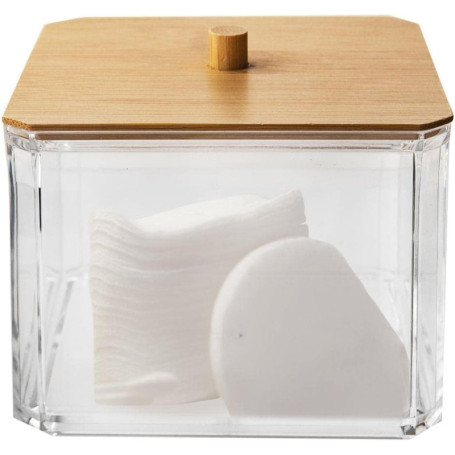 Distributeur de Coton en Bambou avec Couvercle - Récipient Pratique pour Tampons Cosmétiques
