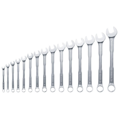 Set de 15 clés mixtes Bosch - Outils robustes en chrome vanadium