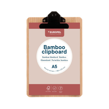 Presse-papiers en Bambou Europel A5 avec Clip Métallique