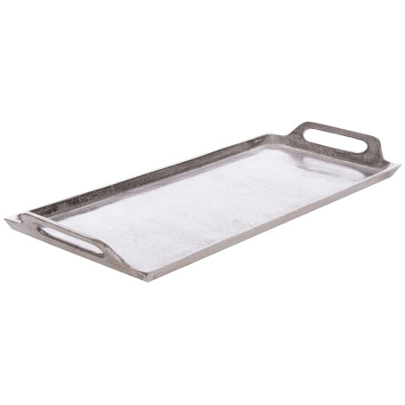 Plateau en Aluminium Argenté avec Poignées - 47 x 21 cm