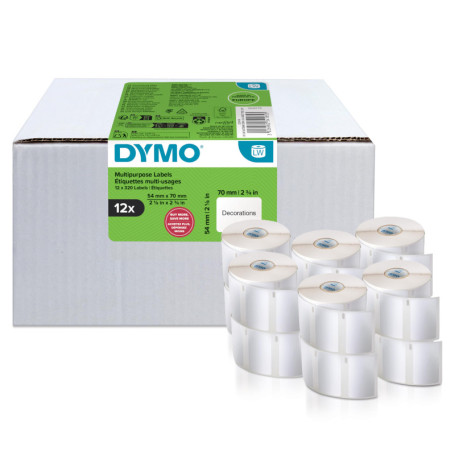 Étiquettes autocollantes DYMO LabelWriter 54 mm x 70 mm - Lot de 12 rouleaux