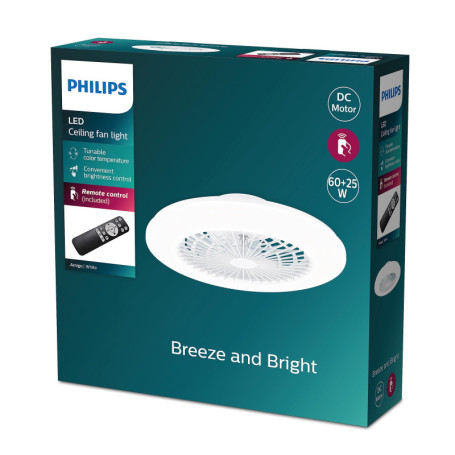 Ventilateur de Plafond LED Philips Amigo avec Lumière et Télécommande - 52 cm