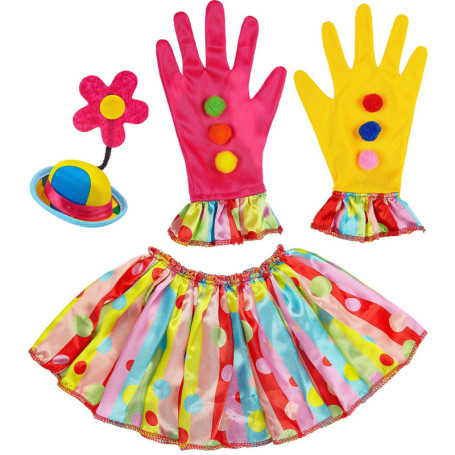 Ensemble de Déguisement de Clown avec Mini Chapeau et Gants - Multicolore