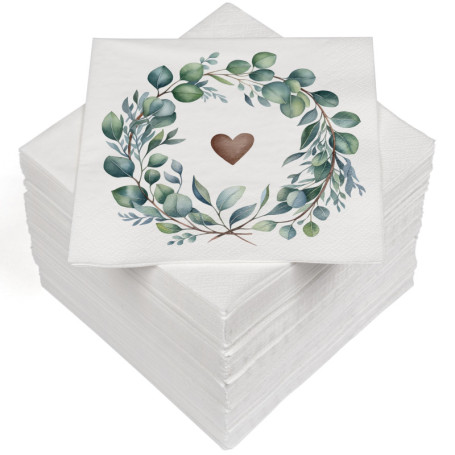 Serviettes en Papier Triple Épaisseur - Lot de 100 Cœurs d'Eucalyptus
