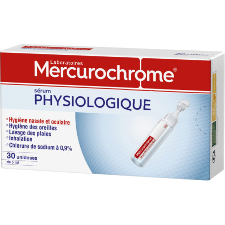 Sérum Physiologique Mercurochrome - Hygiène Nasale et Oculaire - 30 Unidoses de 5 mL