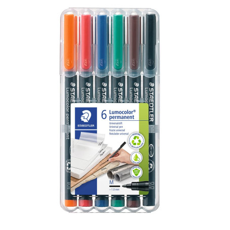 Set de 6 Feutres Permanents Staedtler Lumocolor 317 - Couleurs Lumineuses