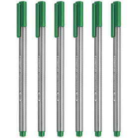Lot de 6 Stylos Fins Verts Staedtler Triplus 334 - Pointe 0,3 mm