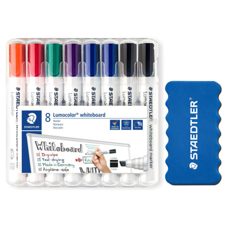 Lot de 8 marqueurs Staedtler Lumocolor pour tableau blanc - Pointe biseautée