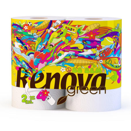 Renova Lot de 2 rouleaux d'essuie-tout recyclés ultra-absorbants