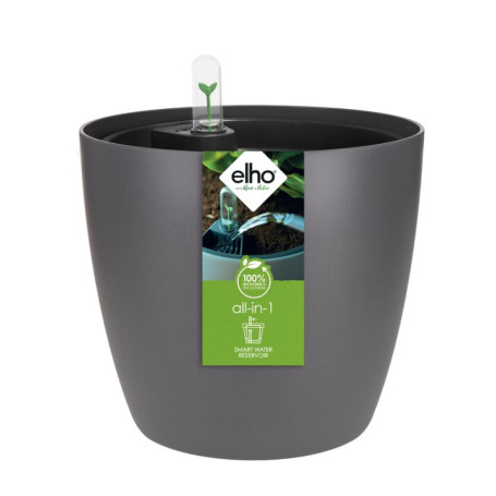 Pot de Fleurs Elho All-in-1 Rond 18 cm - Noir Anthracite - Design Élegant